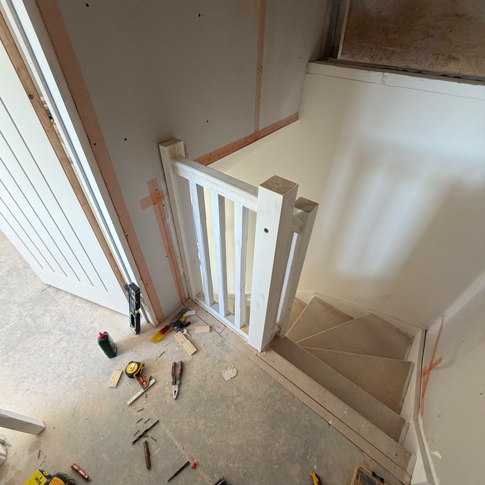 Stair landing with fitted spindles, newel posts and handrail