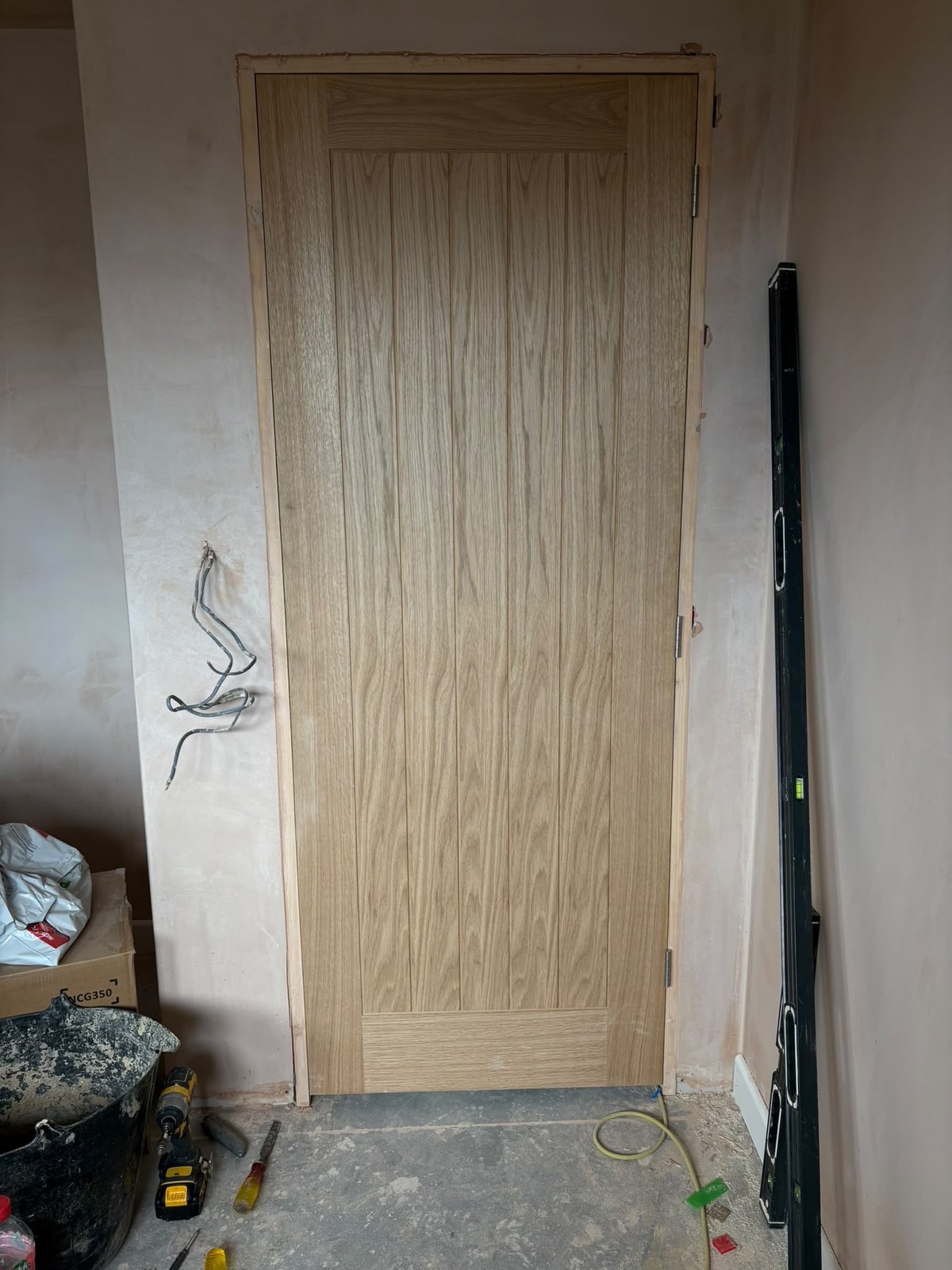 Fitted timber internal door with handle